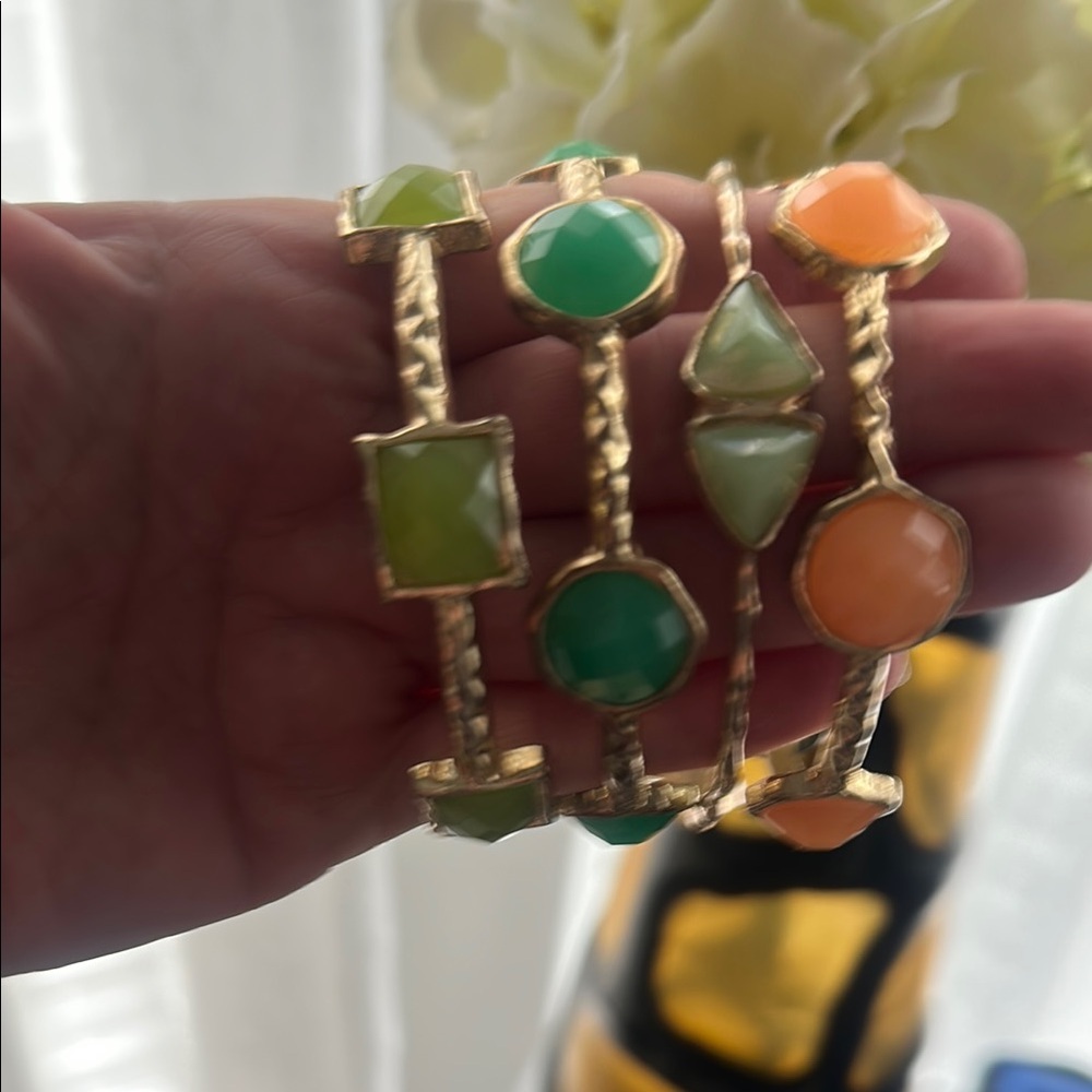 Green and Gold Gemstone Bracelet Set